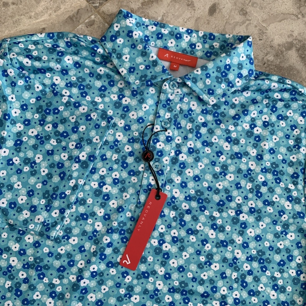 Redvanly Marne Polo Golf Shirt Men's Medium Midnight Blue Multi Floral $110 NEW